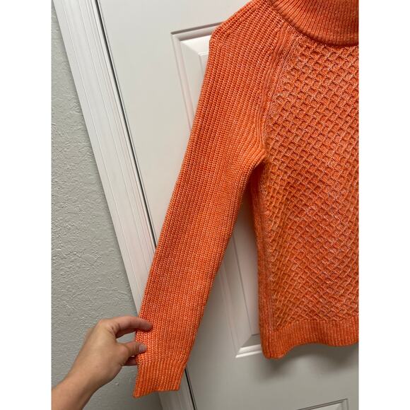 Talbots Textured Stitch Sweater cable knit turtleneck orange wool blend LP NWT - Picture 3 of 6